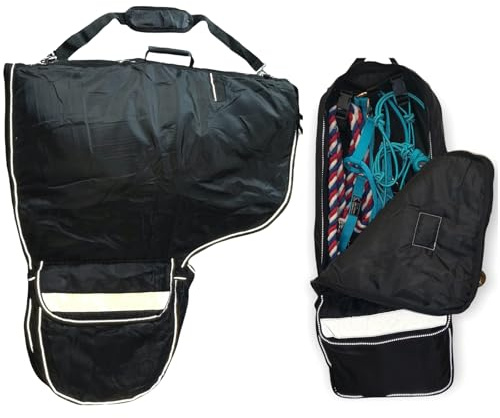 Majestic Ally Western Saddle and Bridle Carry Bag Combo – 420D Nylon – Padded Protection – Adjustable Shoulder Straps – Full-Size Storage Pocket – Fits Most Western Saddles & Tack (Black)