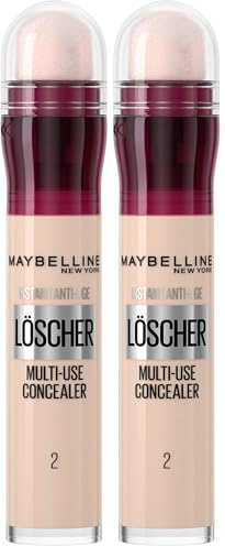 Maybelline New York Corrector, corrector instantáneo antiedad, borrador con aplicador de microborrador, No. 02 Nude, 0.25 onzas líquidas (Paquete de 2)