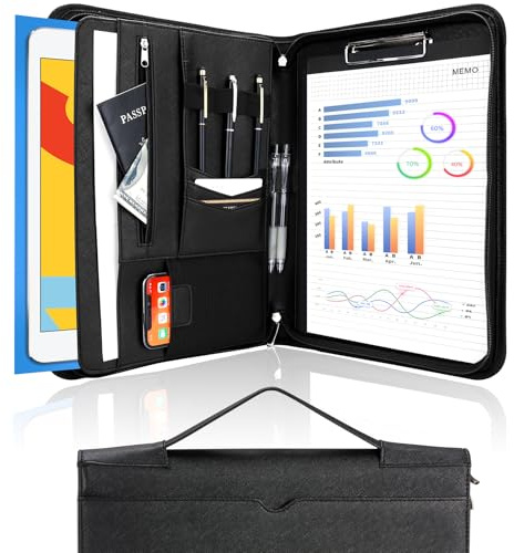 ProCase Porte-documents A4 Homme, Conférencier en Cuir PU avec Poignée, Portfolio A4 pour Réunion/RDV Affaires, Dossier Portable, Porte Bloc-notes, Portefeuille Zippé, Léger et Durable -Noir intégral