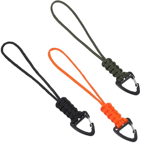 3 Pack Paracord Keychain Lanyard with Carabiner Clip Hook Braided Lanyard Key Chain Triangle Buckle Lock Clips Hooks for Outdoor Survival Camping Hiking Backpacking Fishing Black Green Orange
