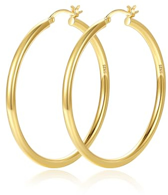 RANKEEF Boucles D'Oreilles Créoles 3 mm Pour Femmes Creoles Or Femme Tube Creux Plaqué Or 14 Carats HypoallergéNique Tige En Argent Sterling 925 Creoles Argent Femme 30/40/50/60/70 mm