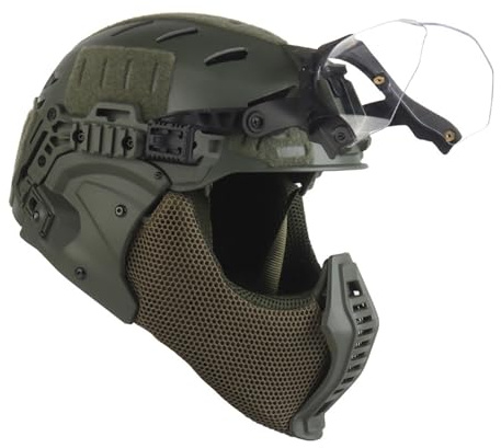 Full Set Of Military Bump Airsoft Helmet, Tactical Half Face Steel Mesh Mask, Men Halloween Cosplay Costume, for Outdoor CS CQB Airsoft Paintball Gear(OD)
