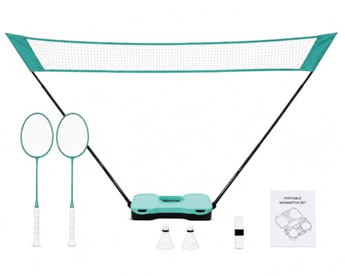 IRIX SPORTS Portable Pop Up Badminton Set with Net, For Outdoor Indoor Sports, Easy Setup with Full Set, 2x Rackets, 2x Shuttlecocks, 1 x Net & Storage Case, Kids & Adults (Set of 2)
