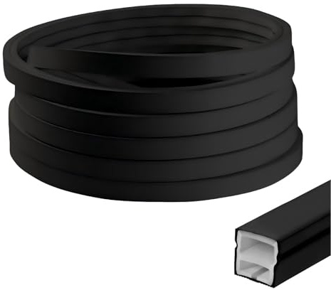 BTSAE Silicone LED Profile, 5M 12x12mm Flexible LED Strip Diffuser, Black LED Channel for Acoustic Panel Lights, IP65 Waterproof LED Strip Cover for Cabinet, Acoustic Panels, Spotless Neon Glow (5 M)