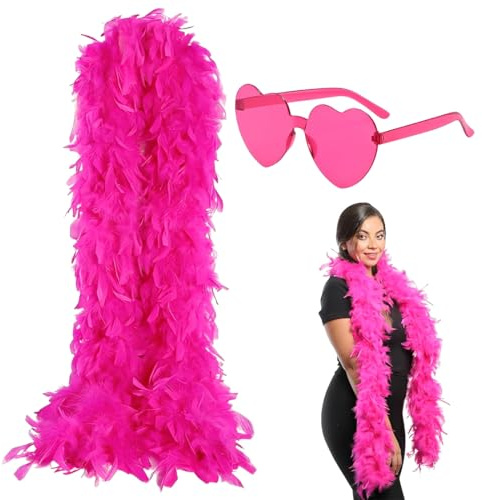 IWIDYA Boa piume fucsia rosa, lunghezza 2 m, peso 40g | Perfetto per feste, matrimoni e carnevale, decorazione versatile per la casa, concerti e giochi con animali domestici (B)
