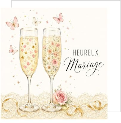 Edition Seidel Premium Carte de mariage carrée avec enveloppe. Carte de vœux pour mariés lui et elle amour champagne (HQ241 SW026)