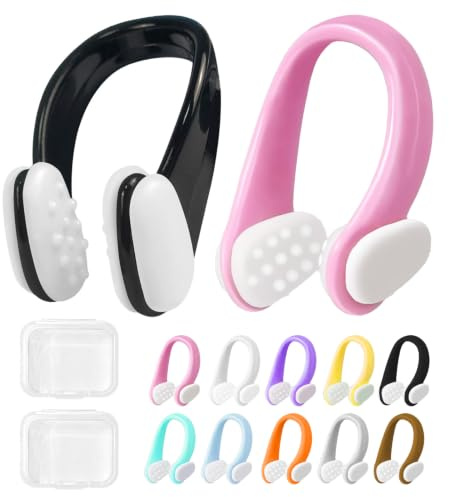Stalora Pince Nez de Natation - Lot de 10 Pièces avec 2 Boîtes de Rangement, Pince Nez Piscine en Silicone Imperméable pour Adultes et Enfants, Bouchon Nez Confortable pour Natation, Surf et Plongée