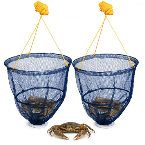 Fineway Set of 2 Crab Drop Net - Collapsible Crabbing Kit with Bait Spring Clip & Rot-Proof Rope - Crabbing Net for Catching Fish, Prawn, Lobster, Crayfish Trap, Heavy Duty Portable Fish Trap