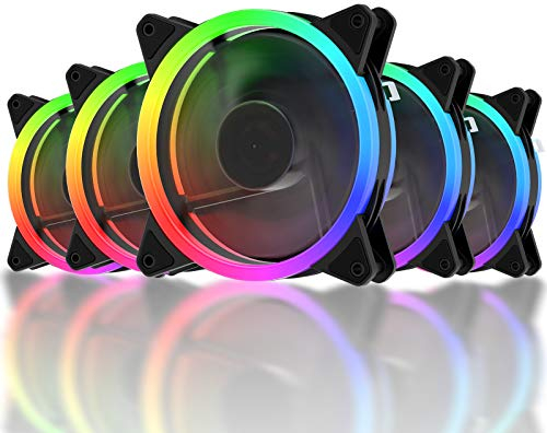 upHere RGB LED Gehäuselüfter 120mm High Airflow Lüfter mit Controller und Hub, 5er-Pack (RGB123-5), Desktop