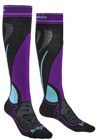 Bridgedale Women's Midweight Ski-Merino Endurance Socks, Graphite/Purple, S