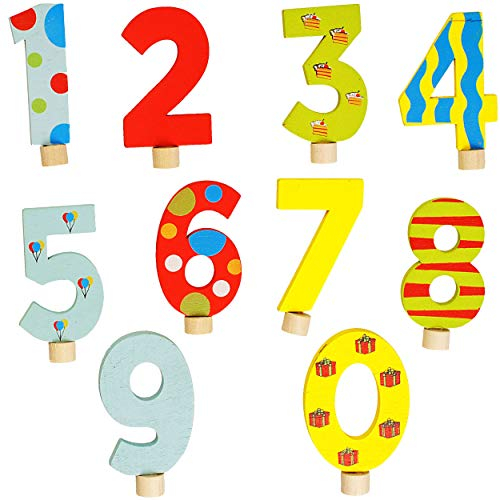 alles-meine.de GmbH 10 TLG. Set: Geburtstagszahlen - Holz - Zahlen von 0 bis 9 - Zahlenstecker - für Geburtstagsring/Geburtstagszug/Geburtstagskranz - Kinder bunt/blau - ge..
