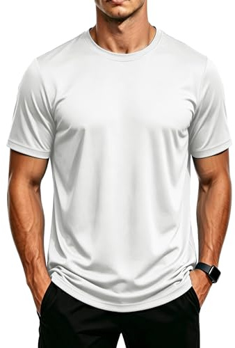 MAGCOMSEN Herr UV-skydd sportskjorta UPF 50+ snabbtorkande andningsaktiv Rashguard T-shirt simning fiske surfing, Vit, XXL