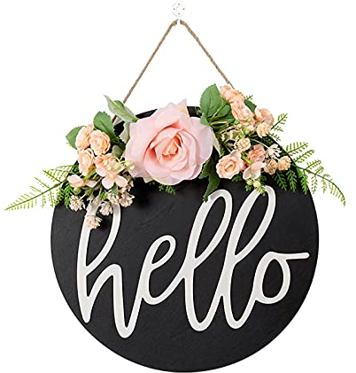 Panneau de Bienvenue Porte D'entrée, Panneau en Bois de Guirlande de Bienvenue, Accroché à la Porte d'entrée, pour la Décoration de Porche de Ferme, Artisanat Cadeau Suspendu en Plein Air(Rose)