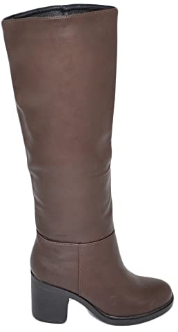 Stivali Donna Alto Punta Tonda Marrone Gambale Aderente al Ginocchio Liscio Tacco Largo 5 Plateau avanti Moda elegan Zip (39 EU)