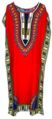 Ny lång maxiklänning i bomull för kvinnor sommar Dashiki afrikanskt strandöverdrag, Röd, one size