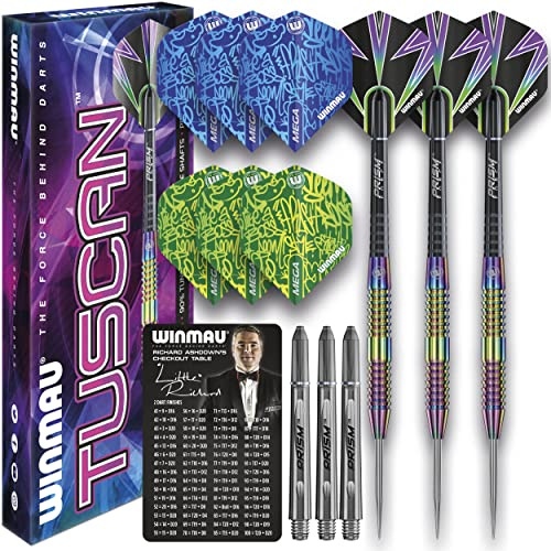 WINMAU Tuscan 24 gram professionell stålspets volfram dartpilar med flyg och handtag (vågor)