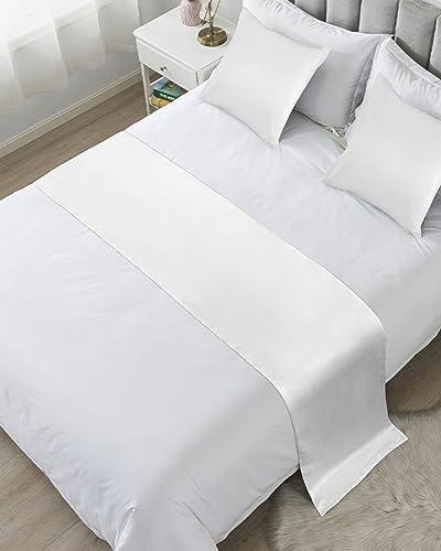 White Bed Runners for Queen Size Bed, Decorative Bed Throws for Foot of Bed, Modern Simple White Backdrop Bed Runner Sofa Throw Bedding Scarf Protector Slipcover for Bedroom/Hotel