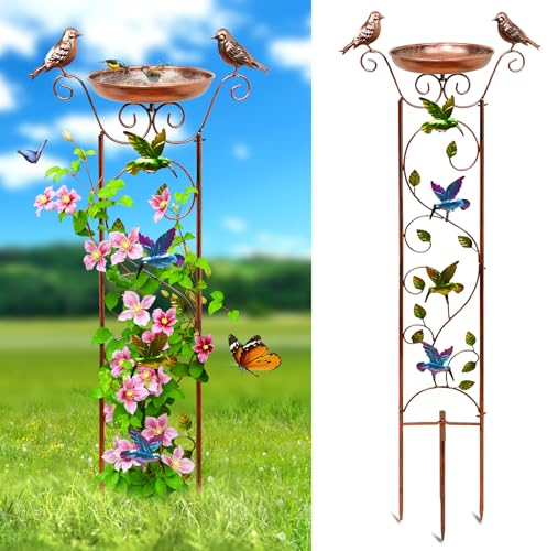 100 cm Vogeltränke mit Rankgitter für Kletterpflanzen, Metall Vogeltränke Outdoor Garten Vogeltränke Hohe Vogeltränke mit antikem Eisen abnehmbar (Color, Hummingbird)
