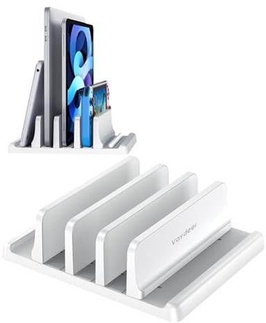 VAYDEER Supporto verticale per laptop, supporto verticale 3 in 1 salvaspazio per posizionamento verticale, compatibile con MacBook Air, MacBook Pro, iPad, tablet notebook fino a 17,3 pollici, bianco