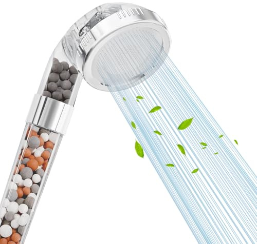 VEHHE High Pressure Shower Head, Filter Shower Head 3 Mode Boosting with Beads, Handheld Powerful Flow Showerheads Hard Water Softener with Extra Replaceable Accessories for Adult Children Pet Home