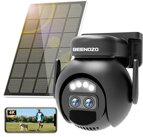 4K Telecamera Wi-Fi Esterno Senza Fili, 360° PTZ Videocamera Sorveglianza con Pannello Solare, Doppia Lente, 6X Zoom, Rilevamento del movimento PIR, Audio Bidirezionale, Visione Notturna a Colori