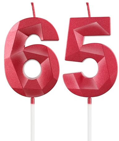 mciskin Red 65th Birthday Candles, 3D Number 65 Candles for Cake, Women Men 65th Birthday Decorations,Pearl Red Candle Cake Topper Decorations for Birthday Party Weddings Anniversary Supplies