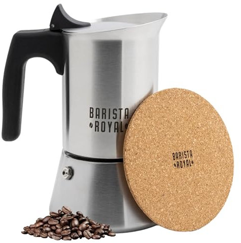 Barista Royal Espressokocher für 4 Tassen [200 ml] aus rostfreiem Edelstahl - Mokkakanne, Espressokanne geeignet für alle Herdarten - spülmaschinengeeignet