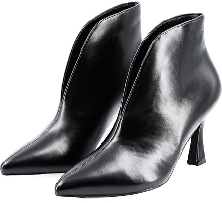 JOMIX Botines Mujer con Punta Afilada y Tacón de Aguja Botas de Piel de Tacón Alto a la Moda Cómodas y Antideslizantes NXW2514 (Negro,39)