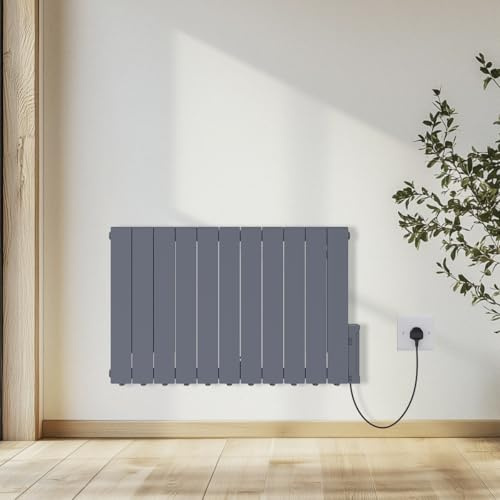 NRG 2000W Electric Oil Filled Radiator LCD Display Portable Heater with Adjustable Thermostat and Timer for Home Use – Anthracite