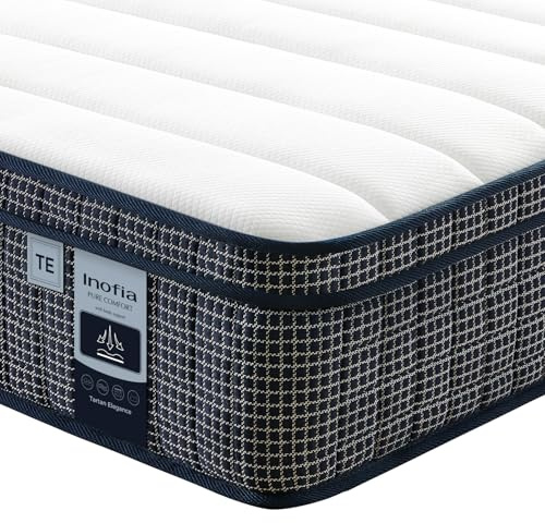 Inofia Matratze 160×200 Tartan-E 7-Zonen Taschenfederkernmatratze mit HermoReg Kühlgel– 28cm Orthopädische Matratze mit Memory Schaum, ÖKO-TEX® 100 Zertifiziert + 100 Nächte Probeschlafen