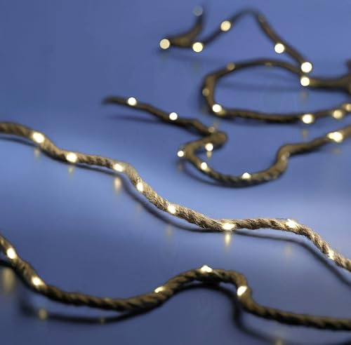 Spetebo Tau med tråd, ljuskedja, varm, vit, med timer – 400 cm – natursnöre drivs med 60 LED-batterier – ljustråd, juterep, bordsdekoration, fönsterdekoration, juldekoration för inomhus