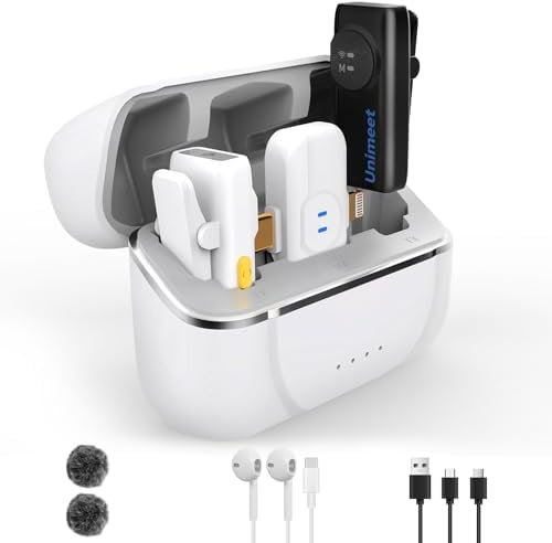 Microfono Lavalier Wireless Professionale, Microfono Bluetooth con Custodia di Ricarica, Trasmettitore, Cancellazione del Rumore, Mini Microfono per iPhone Androide PC YouTube Live TikTok Vlog Video