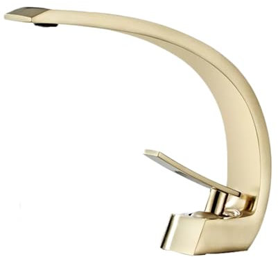 Copper Basin Bathroom Faucet - Single Hole Hot and Cold Undercounter Washbasin Elbow Faucet for Household Use, Durable Gold Finish