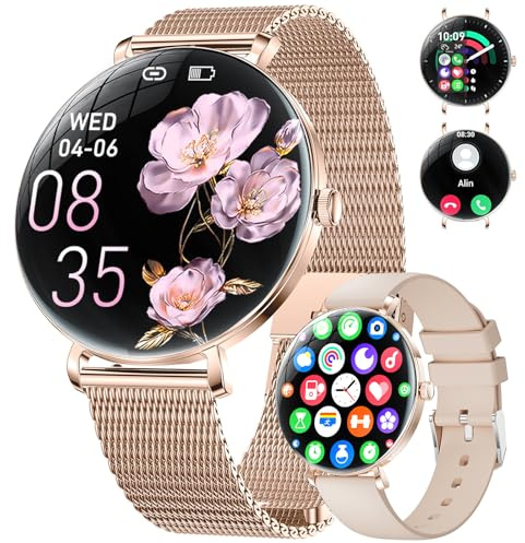 ESFOE Smart klocka för kvinnor, 1,43 tum ultratunn AMOLED-skärm, magnetisk laddare, damsportklocka med kvinnlig funktion/hjärtfrekvens/sömn/IP68 vattentät Smartwatch för Android iOS