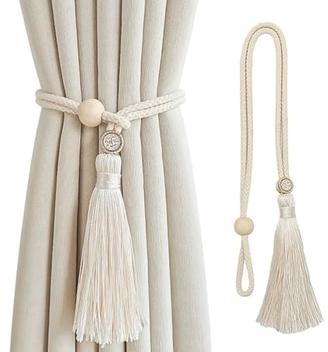 Fermatende per Tenda, Fermatende Corda Fermatenda Tenda in Cotone Naturale, 2 Pezzi Corda per la Decorazione Della Casa, Della Camera da Letto e Dell'ufficio