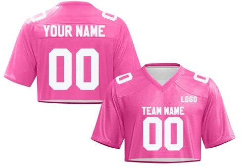 Personnalisé Sport Maillot de Football Américain pour Femmes,Crop Top Jersey avec nom et numéro, T-Shirts Manches Courtes à Séchage Rapide