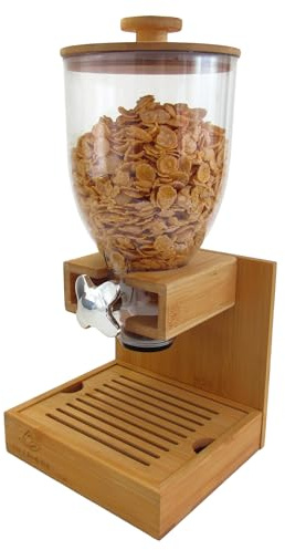Bamboo Dispenser 2Liters (68 fl Oz) , Cereal Dispenser, Storage Container, Snack Bar Station, Dry Food Dispenser, Cereal Dispenser Countertop, House Essentials