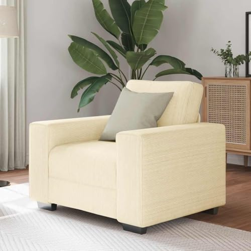 Tonture Fåtölj krämfärgad 60 cm, manchestertyg, relaxsoffa med skumstoppning för vardagsrum, sovrum, max. 110 kg lastkapacitet