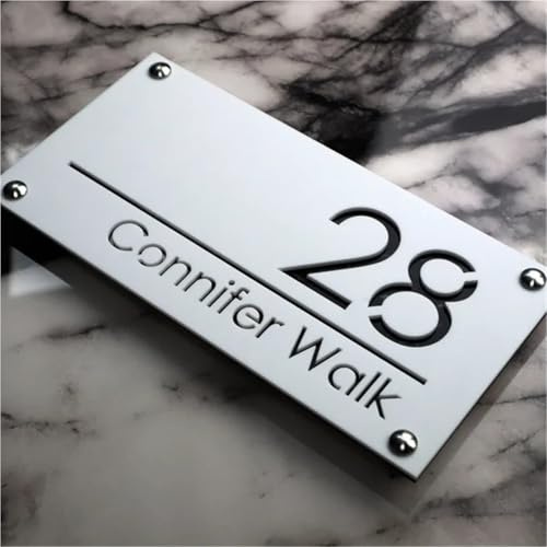 Numeri civici da esterno personalizzati 3D – targa numero civico in acrilico con fronte bianco/nero e retro oro/argento/rosa/nero – laserato 3D per casa – 25/40/45 cm z(Bianco - Nero)