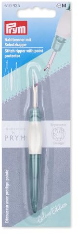 Prym 610925 Taglia-asole ergonomico – piccolo, con punta a sfera, impugnatura antiscivolo e cappuccio protettivo, ideale per scucire cuciture e punti, adatto per destrimani e mancini, colore salvia
