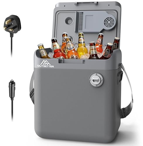 30L Electric Cool Box with Shoulder Strap, 12V Car Plug & 220-240V Mains, Hot & Cold Coolbox, Large Insulated Plug in Cooler Box, Durable Portable Cool Ice Box for Travel Camping Picnic Festivals