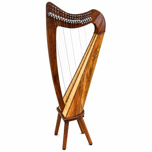 Uzman Arpa de 19 cuerdas Claddagh, arpa celta con 19 palancas de semitonos, aspecto de madera de palo, caja de resonancia de abeto, bolsa de transporte, llaves de afinación, cuerdas de repuesto y