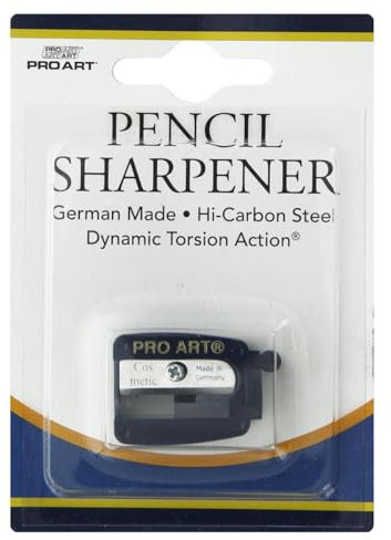 Pro Art Soft Lead Pencil Sharpener – Handheld Sharpener for Charcoal & Graphite, Plastic Body, Hi-Carbon Steel Blade, with Cleaning Stick, .88x 1.25 Compact Size