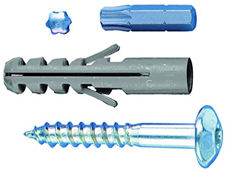 Alberts 554385 Juego de tornillos, Accesorios para rejas de ventanas para la fijación, Juego de tornillos galvanizados, 4 piezas de tornillos y tacos, 50 x 7 mm