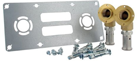 Sortie de cloison à sertir multicouche TH ou BE Ø16x2.0-Femelle 1/2, avec 1 platine en acier avec 8 vis, 8 chevilles à expansion avec vis, 2 coudes spéciaux Femelle 1/2 à sertir avec bagues 