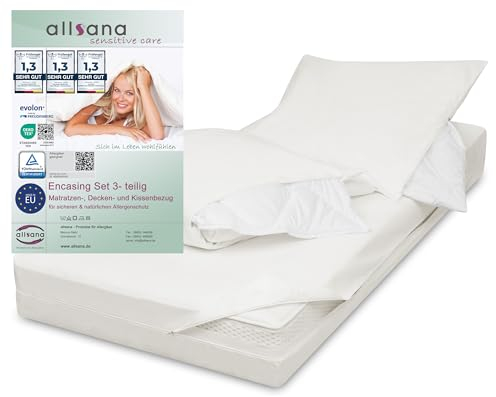 allsana Allergiker Encasing Set 3- teilig | Kissenbezug 80x80cm + Deckenbezug 135x200cm + Matratzenbezug 90x200x24cm | Allergie Bettwäsche | Milbenschutz | allergendichte Zwischenbezüge