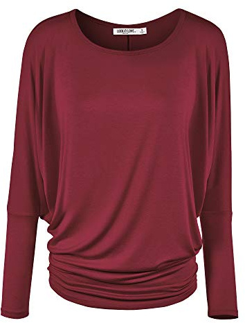 LL WT826 Women's Casual Flowy Draped Long Sleeve Batwing Dolman Top – Soft & Comfortable Loose Fit Pullover M Wine