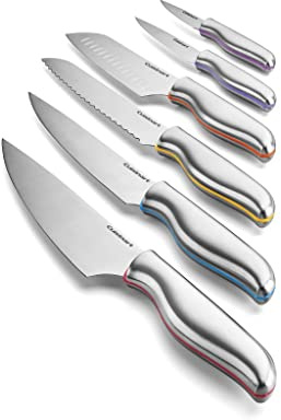 CUISINART Set de cuchillos de cocina profesionales - Juego de 6 cuchillos de acero inoxidable con colores para evitar la contaminacion cruzada, protectores incluidos