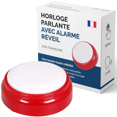 Horloge Parlante pour Alzheimer, Malvoyants, Aveugles ou Personnes Agées - Voix Française - Idée Cadeau Grand Parents, Père ou Mère - Réveil Alarme Senior