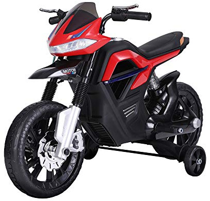 HOMCOM Moto Eléctrica Infantil Moto de Juguete Niños +3 Años Batería 6V con Luces y Música 105x52,3x62,3 cm Rojo